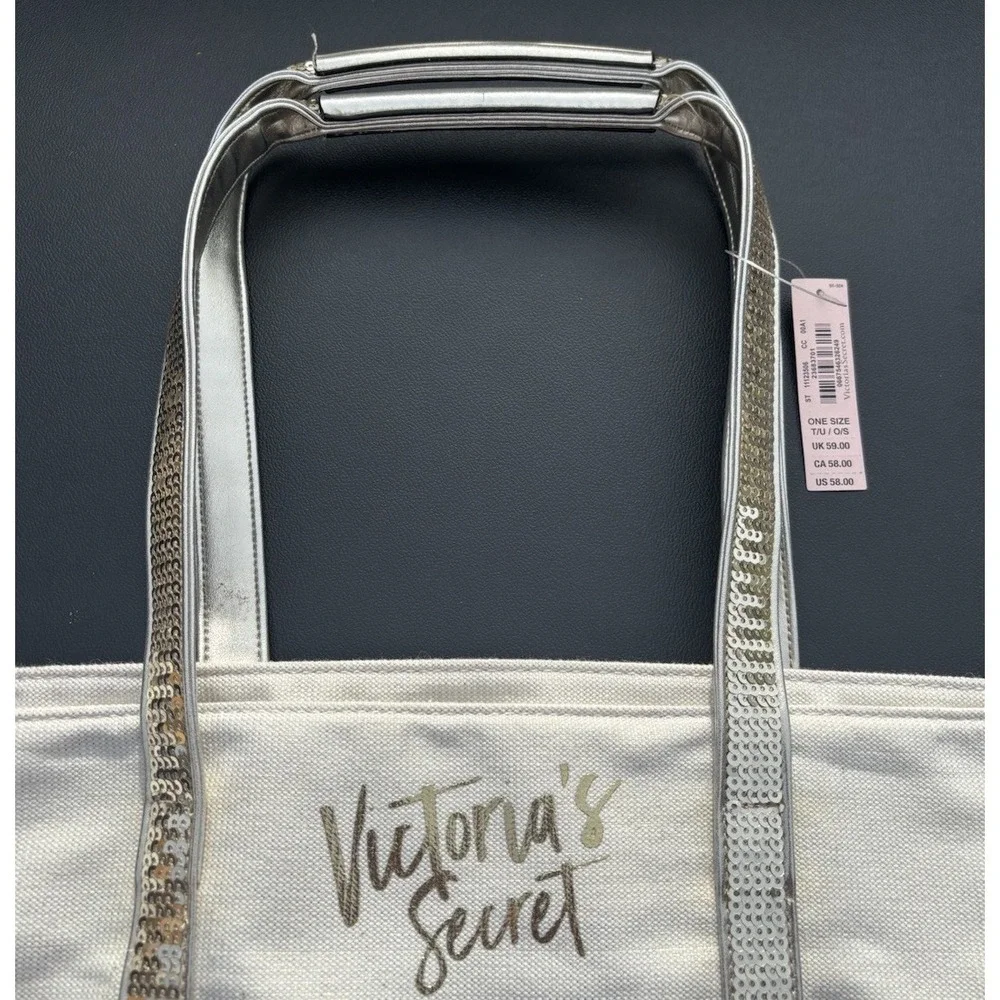Victoria's Secret Sparkle Champagne Sparkle Zipper Gold Sequin Bling Tote Bag